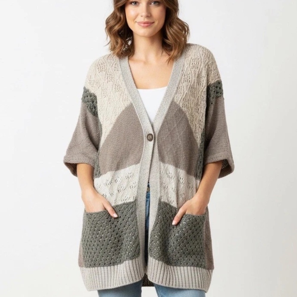 Moth Anthropologie Oversized Cardigan Sweater S/M Earthy Linen Blend Coastal